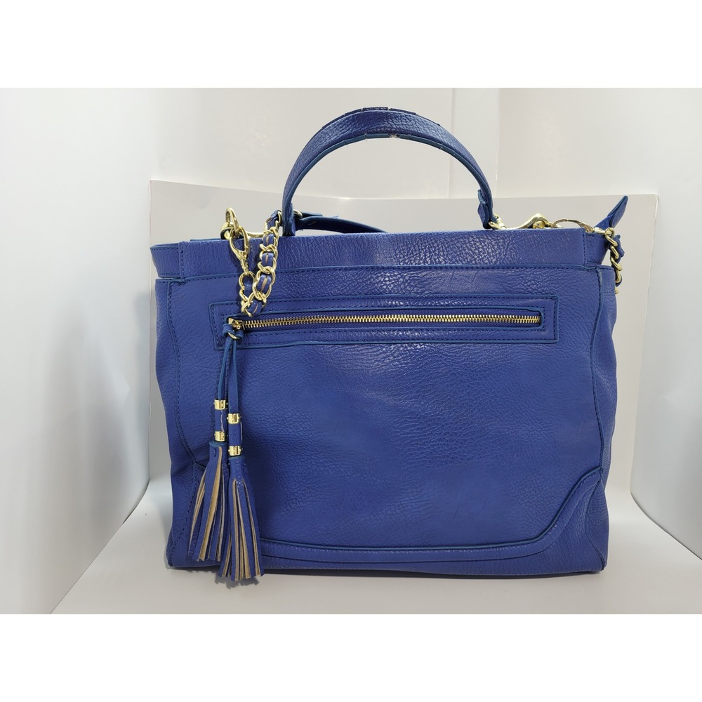Olivia + Joy Cobalt Blue Pebbled Satchel Handbag Gold Tassel Accent